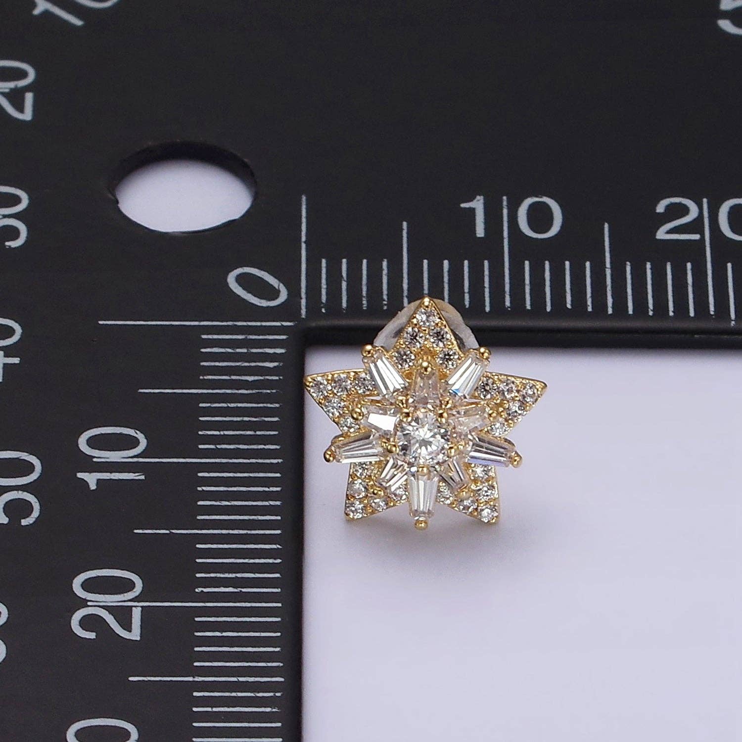 14K Gold Filled Celestial Star Baguette CZ Stud Earrings Silver