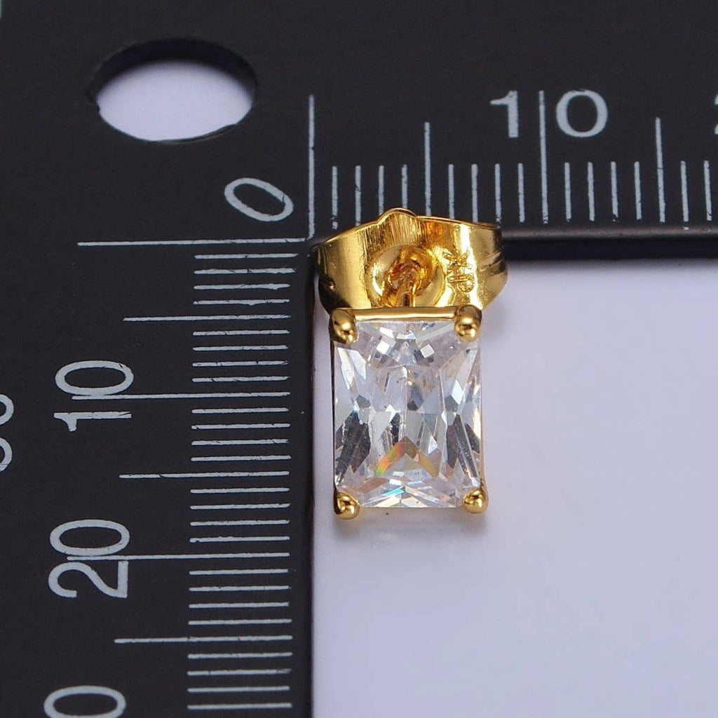 24K Gold Filled Clear Baguette Minimalist Stud Earrings in  Silver