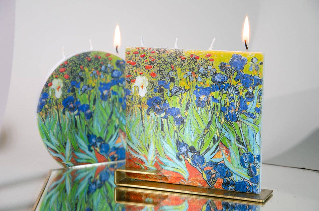 Flat Hand-Crafted 6" Square Candle - Vincent van Gogh Irises