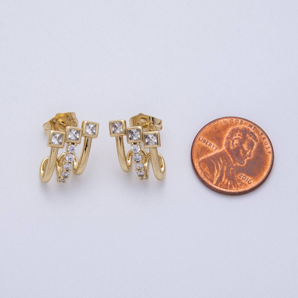 14K Gold Filled 15mm Micro Paved CZ Square Claw Stud Earrings