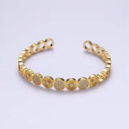 14K Gold Filled Sunflower Sunburst Textured CZ Cuff Bracelet: Silver