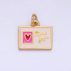 24K Gold Filled "Love You" Script Enamel Post Card Charm