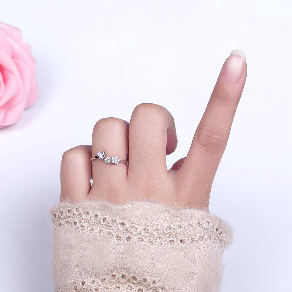 Elegant Dainty CZ Crystal Stone Silver Statement Ring Band