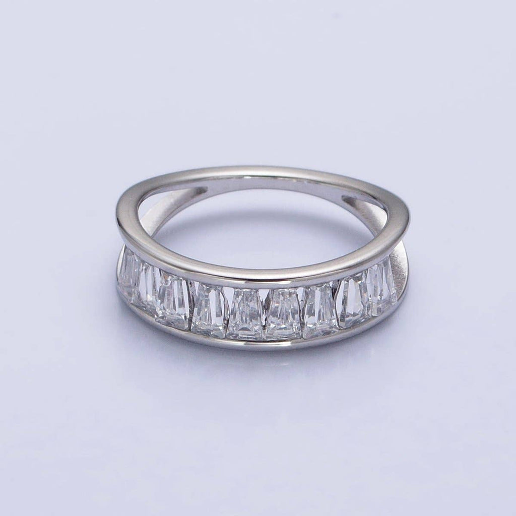 Stainless Steel Clear Baguette Double Band Ring Silver Size 6
