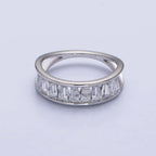 Stainless Steel Clear Baguette Double Band Ring Silver Size 6