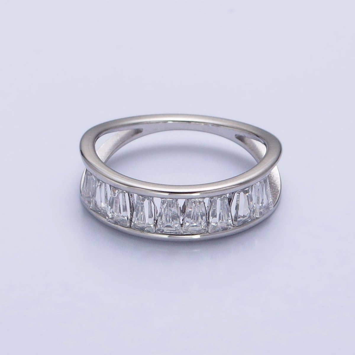 Stainless Steel Clear Baguette Double Band Ring Silver Size 6