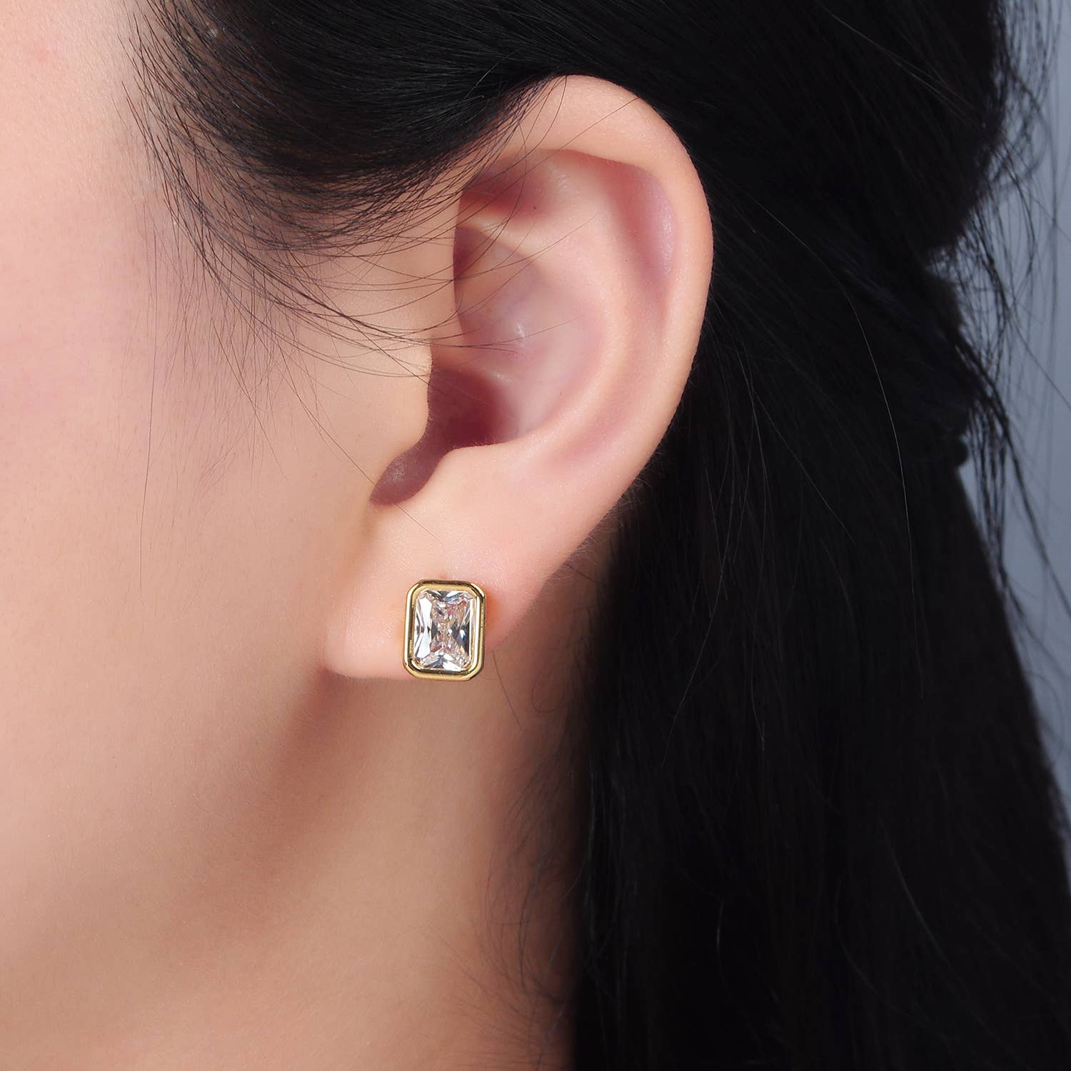 24K Gold Filled Clear CZ Bezel Stud Earring