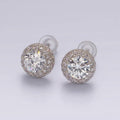14K Gold Filled Clear CZ Micro Paved Round Stud Earrings in Silver