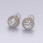 14K Gold Filled Clear CZ Micro Paved Round Stud Earrings in Silver