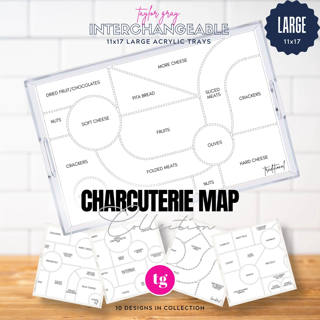 Interchangeable Tray Inserts - Charcuterie Map Insert Set of 10