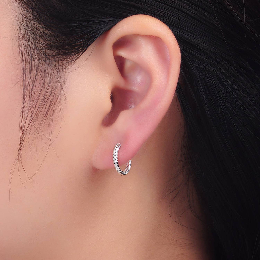 Sterling Silver Minimalist Line Textured Hoops
