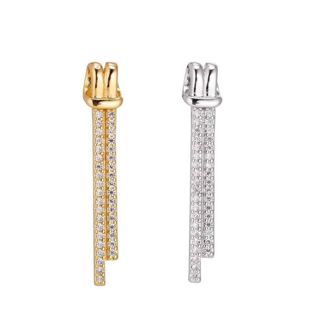 24K Gold Filled Knot Micro Paved CZ Linear Charm in Silver