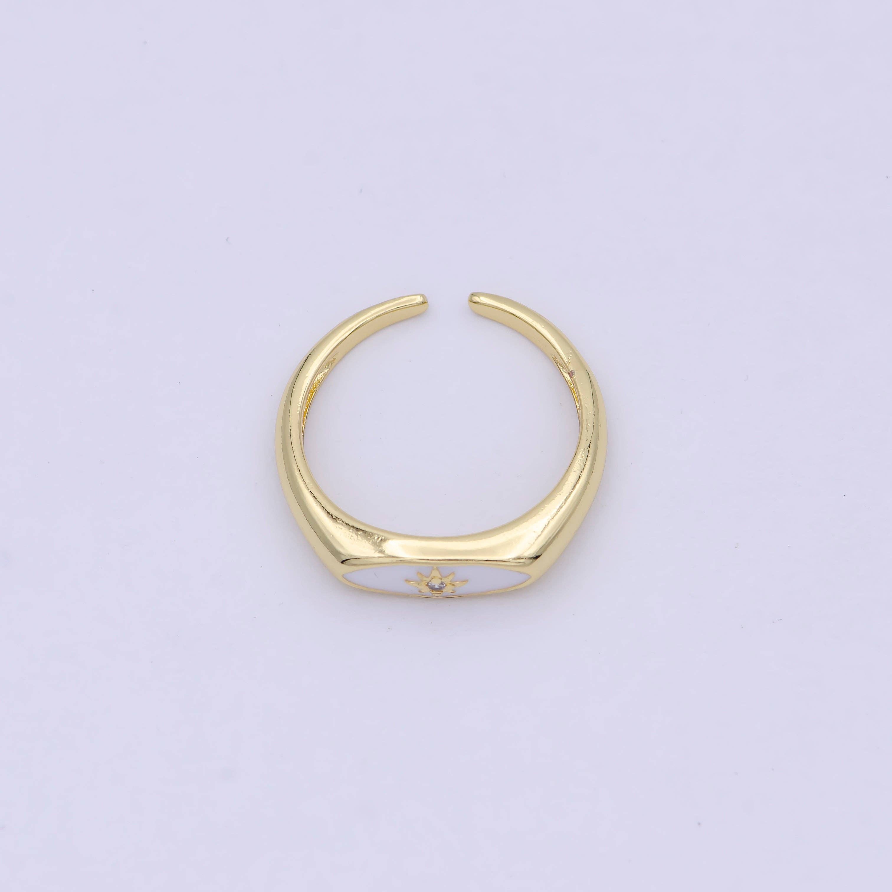 Gold Filled Star Signet Gold Open Adjustable Ring White