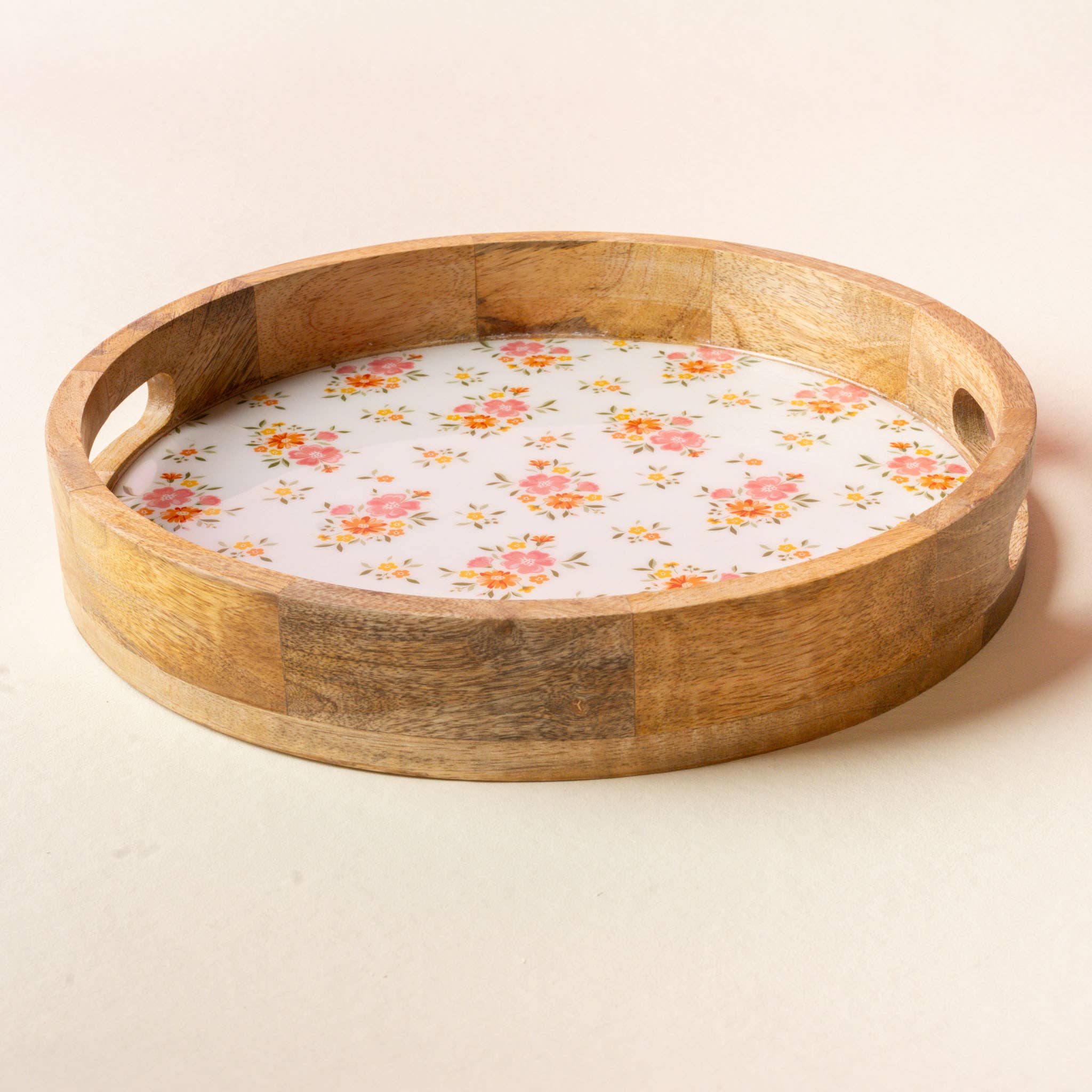 Large Round Wood Enamel Tray-Endless Daydream Cream