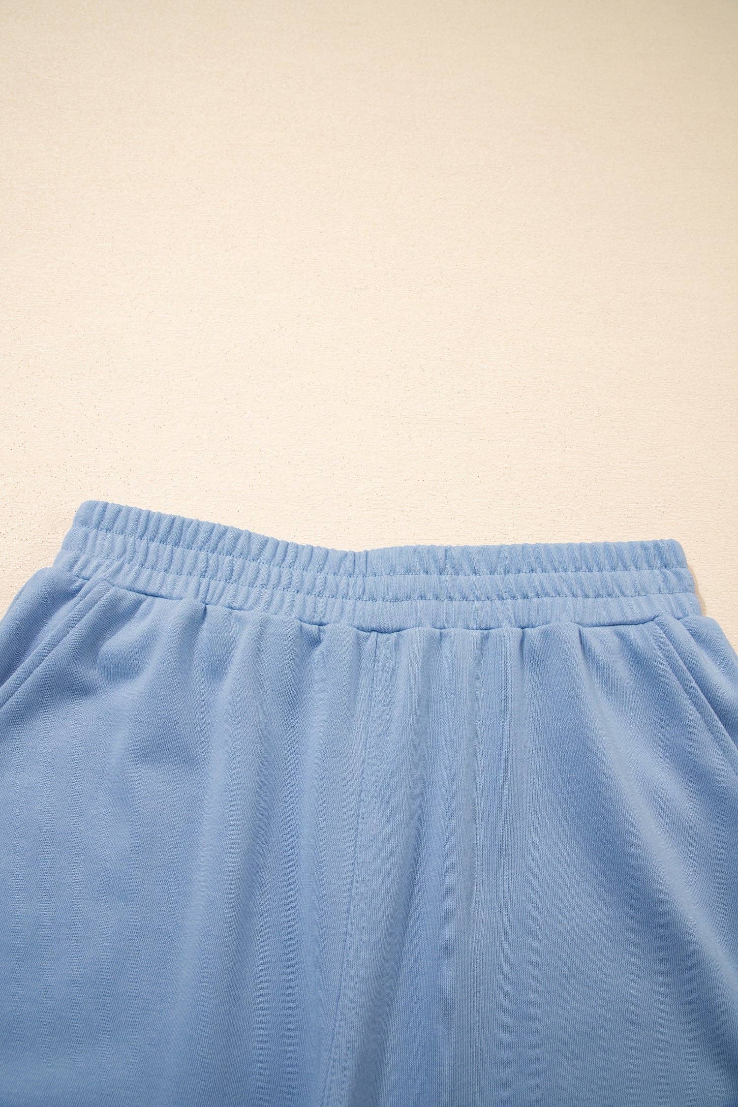 Solid Textured Raw Edge Top and Short Set: Sky Blue