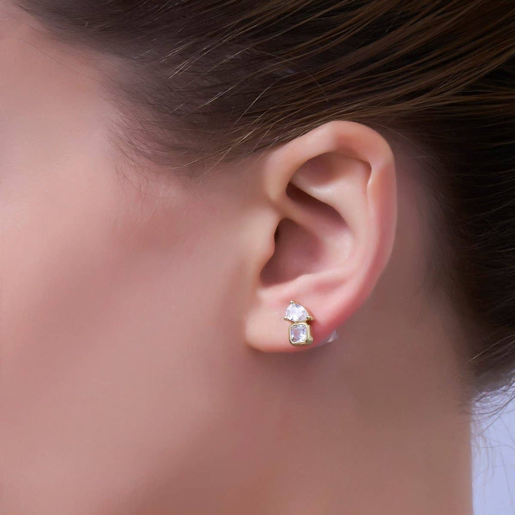 24K Gold Filled Clear CZ Baguette Teardrop Stud Earrings