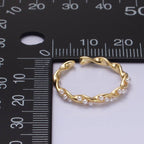 14K Gold Filled Dotted Pearl Lined Croissant Twisted Ring