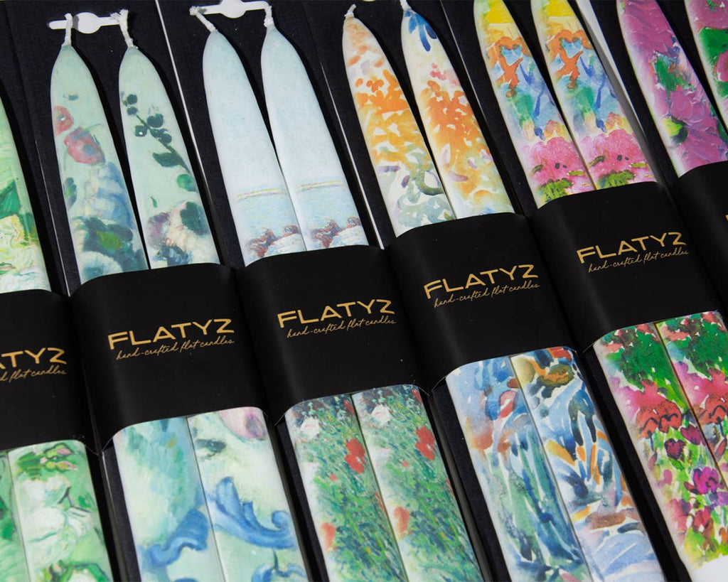 Taper Candles - Watercolor Rainbow Flowers - Set of  2