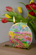 Flat Handmade Candle-Round Colorful Field of Wild Flowers