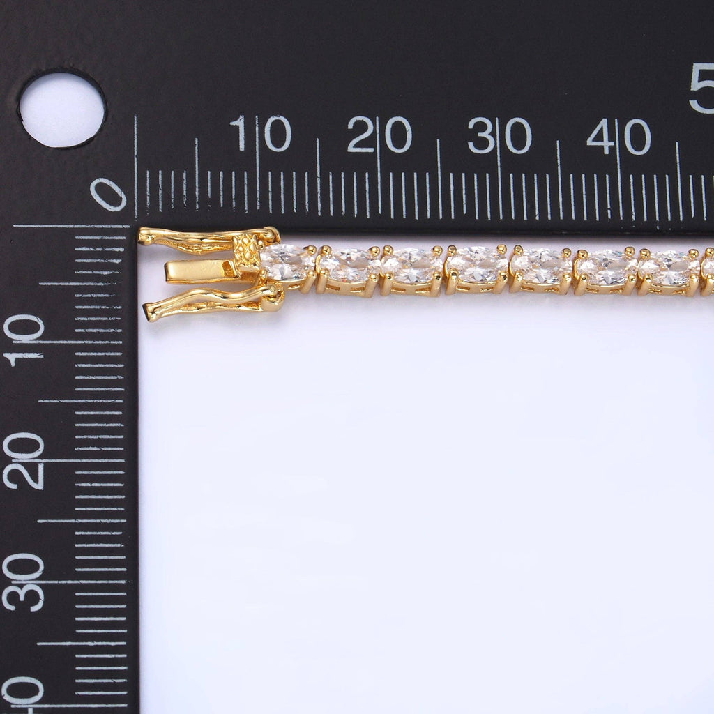 24K Gold Filled Clear Oval CZ Tennis Chain Bracelet in Silver
