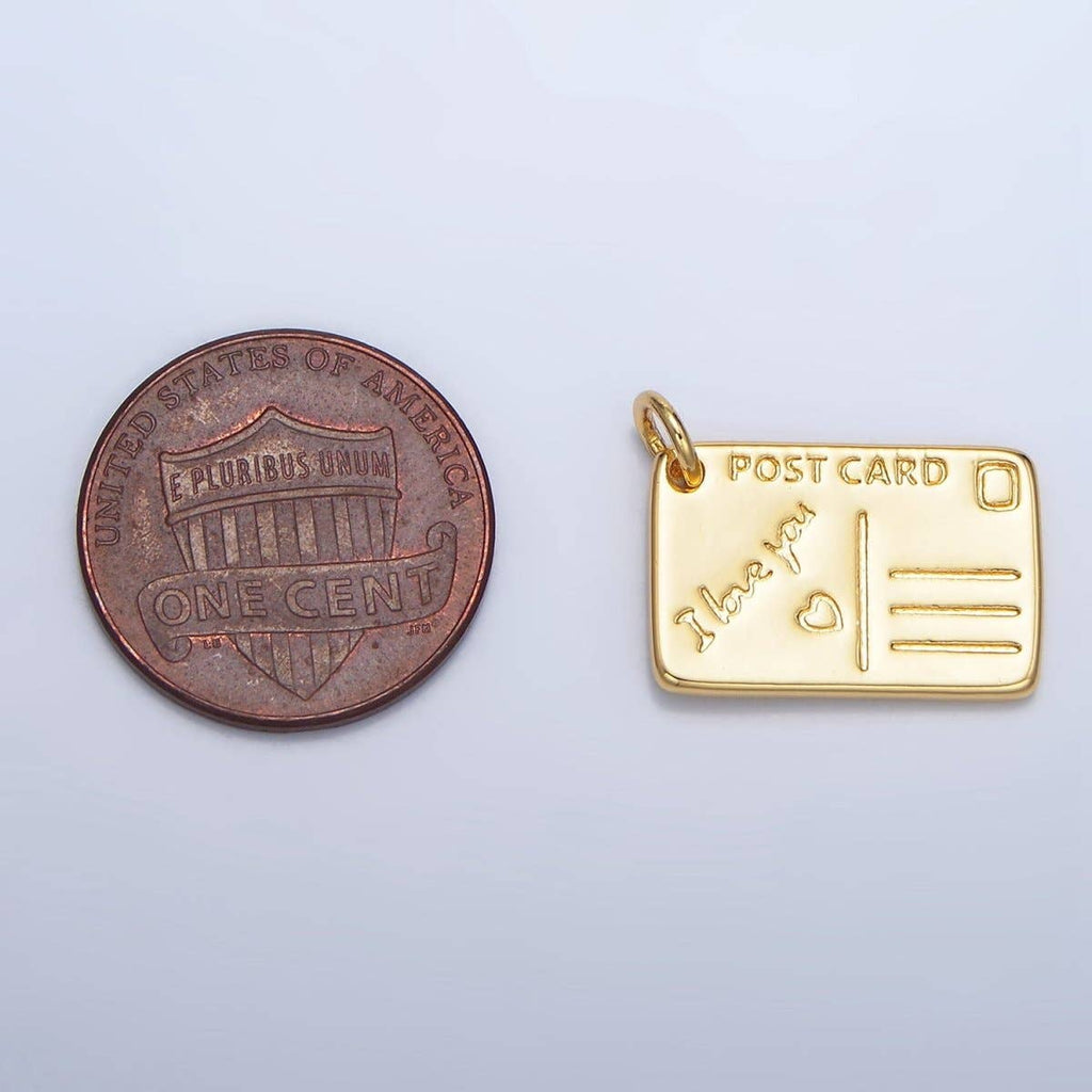 24K Gold Filled "I Love You" Script Post Card Charm in Silver