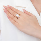 18K Gold Filled Clear Oval Micro Paved CZ Solitaire Band Adjustable Ring