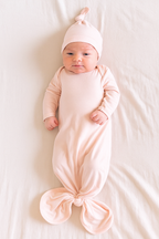 Bamboo Knotted Baby Gown & Beanie Blush