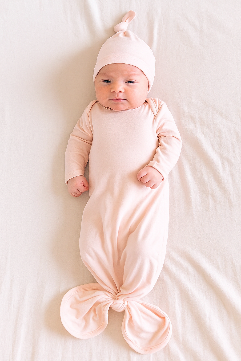 Bamboo Knotted Baby Gown & Beanie Blush