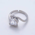 16K Gold Filled Clear Teardrop CZ Curved Solitaire Ring in Silver
