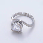 16K Gold Filled Clear Teardrop CZ Curved Solitaire Ring in Silver