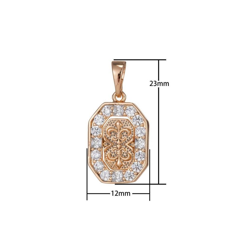 18k Gold Filled fleur de lis Pendant for Necklace Charm Micro Pave Medallion Pendant