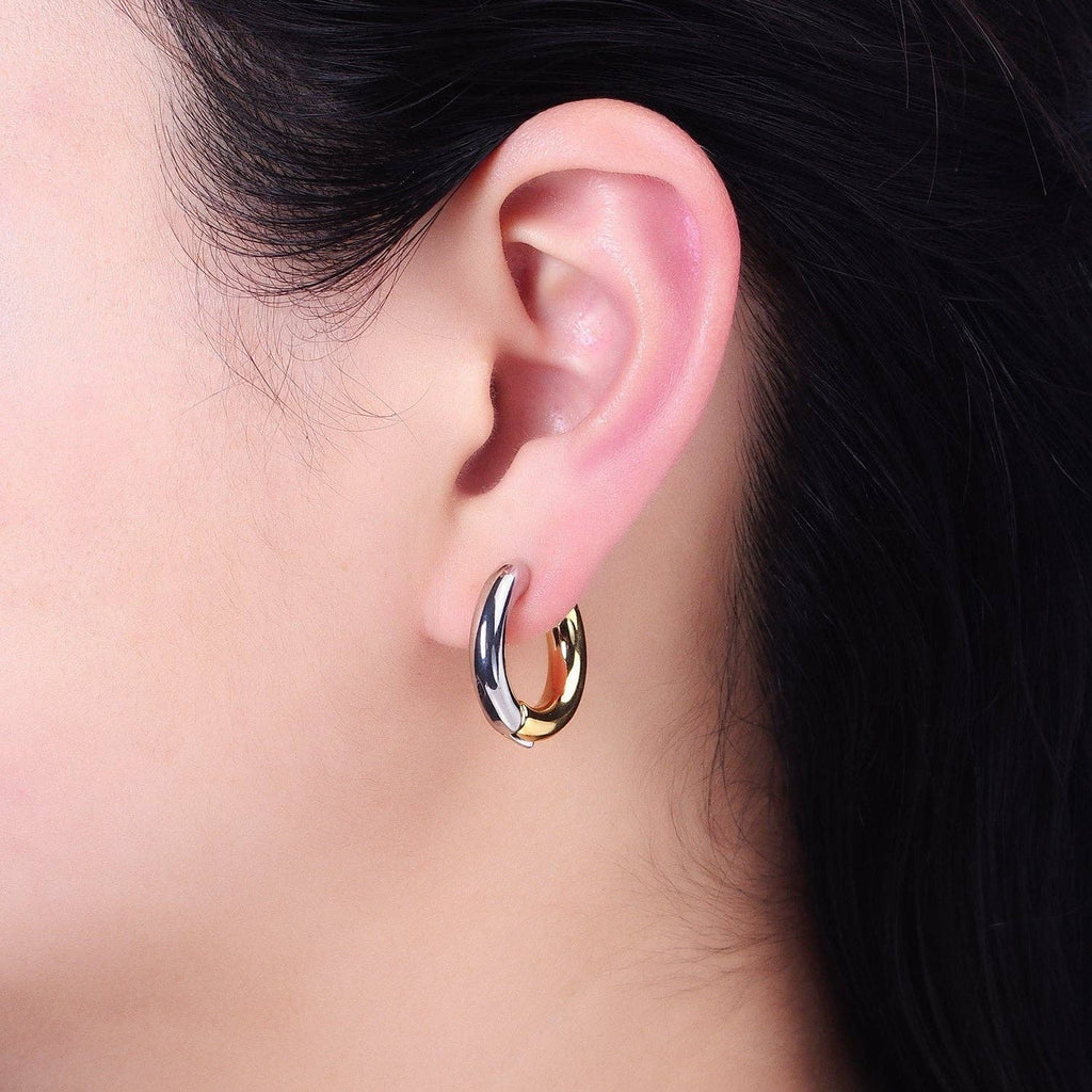 Mixed Metal 20mm Gold & Silver Two Tone Statement Huggie