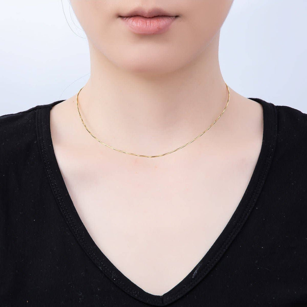 16K Gold Filled 1mm Twist Snake Chain 16 Inch Necklace in Silver
