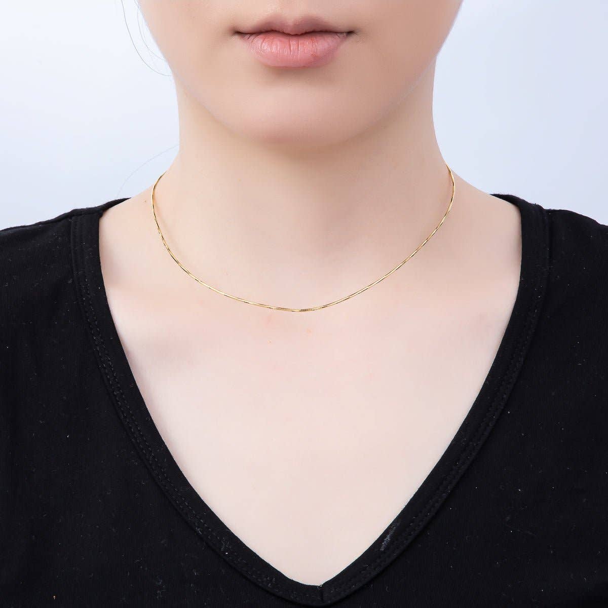 16K Gold Filled 1mm Twist Snake Chain 16 Inch Necklace in Silver