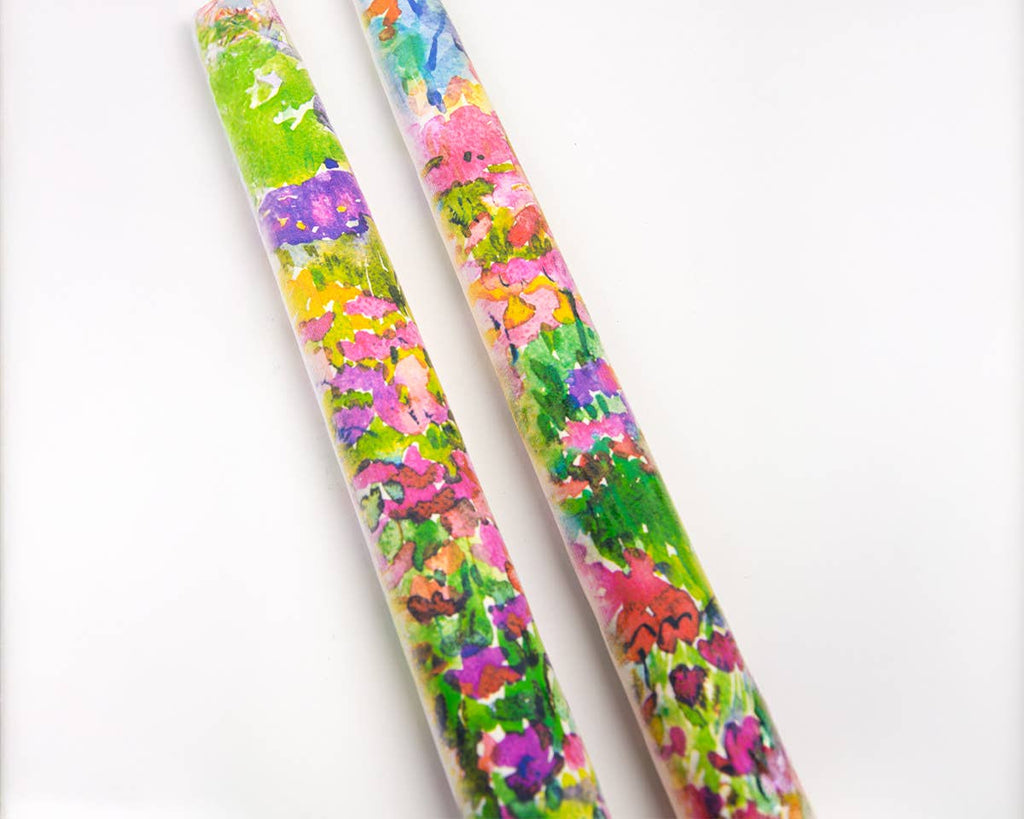 Taper Candles - Watercolor Rainbow Flowers - Set of  2