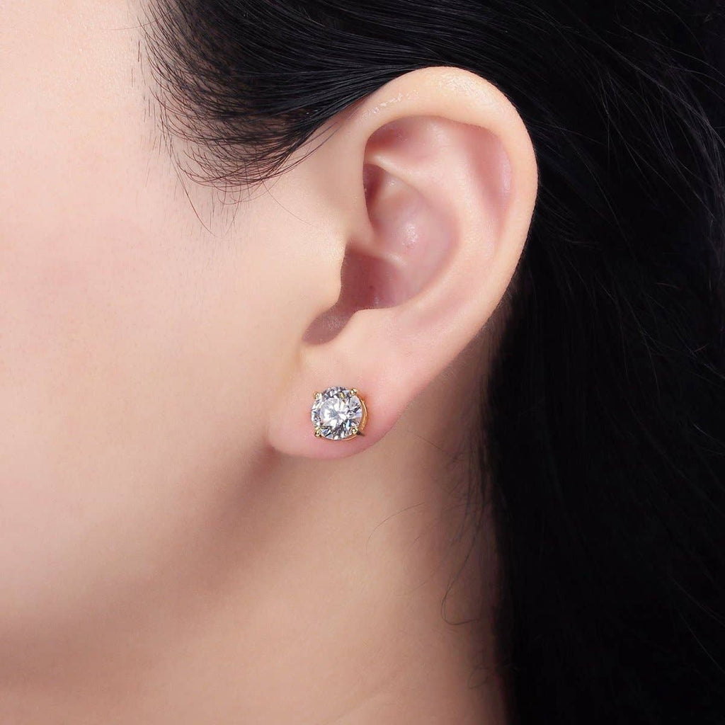 14K Gold Filled 8mm Clear CZ Round Bezel Stud Earrings