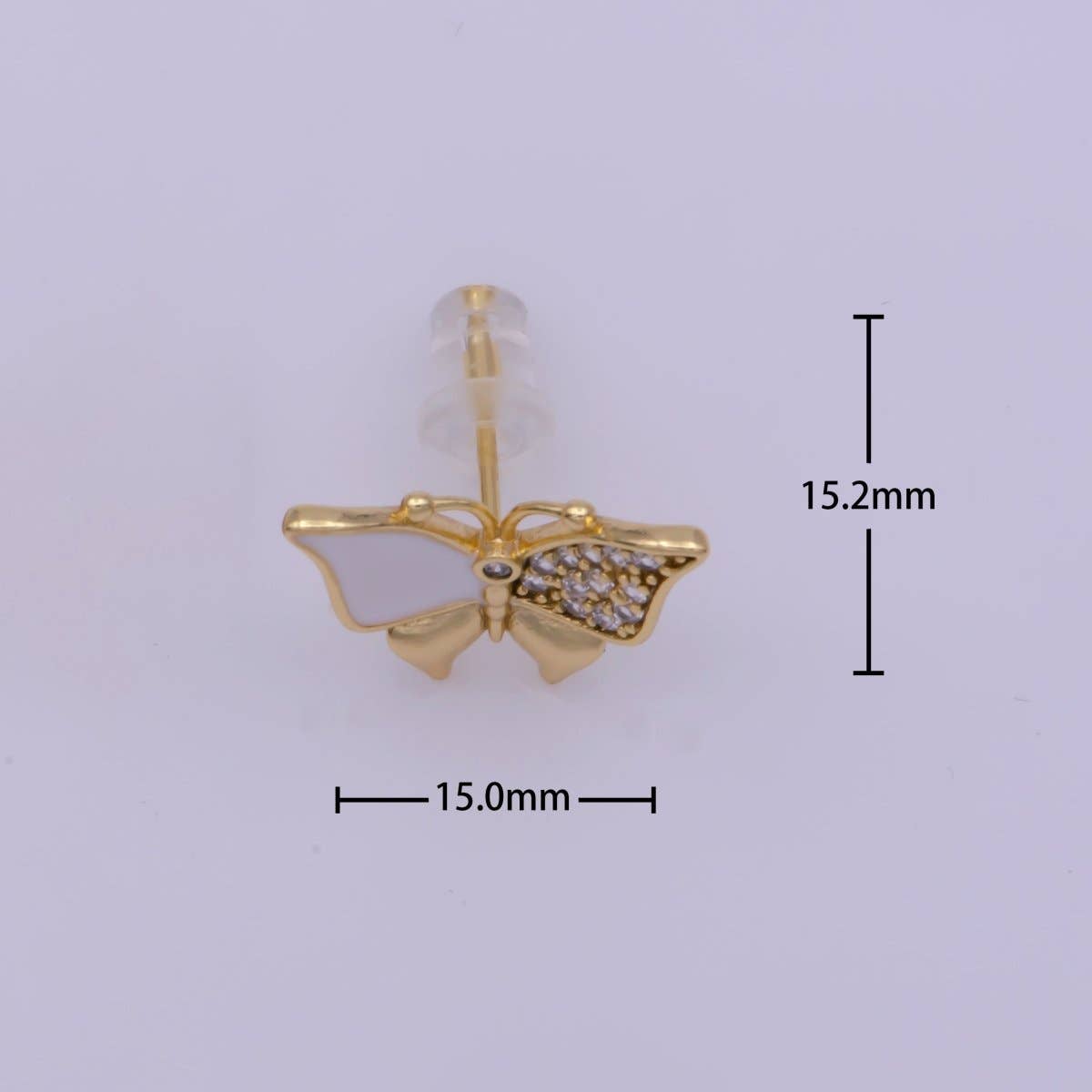 Dainty Teal, White Enamel, Crystal Zirconia CZ Butterfly Wings Gold Stud Earrings