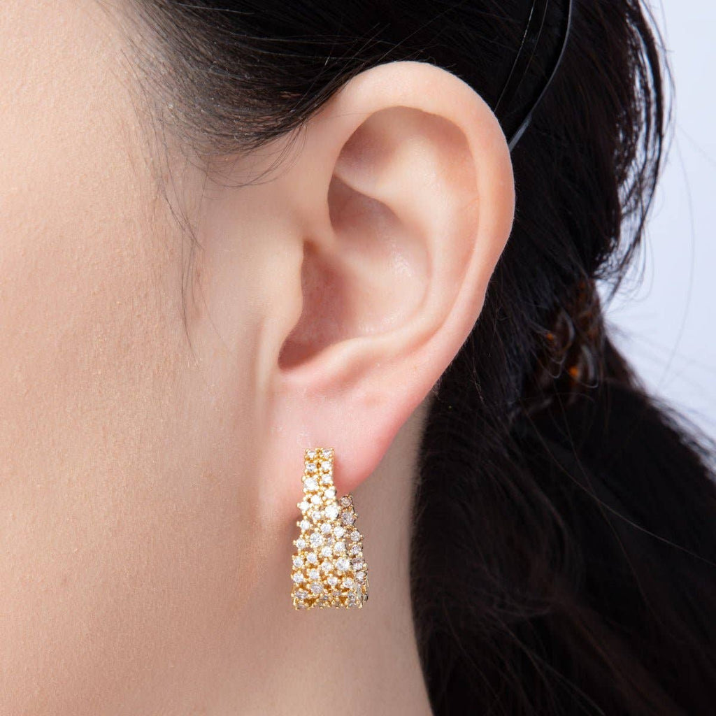 14K Gold Filled 24mm Cluster Micro Paved CZ Hoop Earrings Silver or Gold