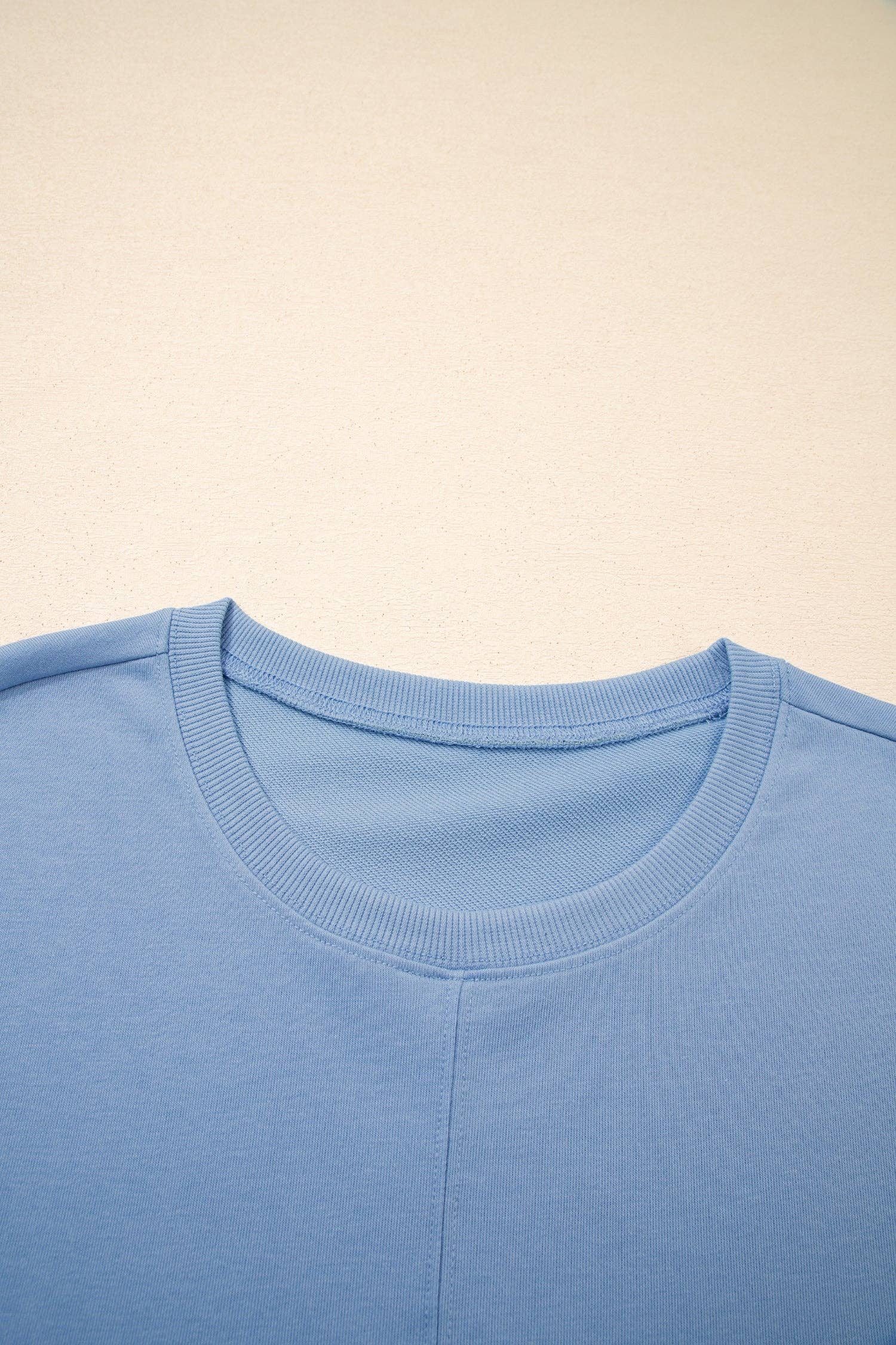 Solid Textured Raw Edge Top and Short Set: Sky Blue