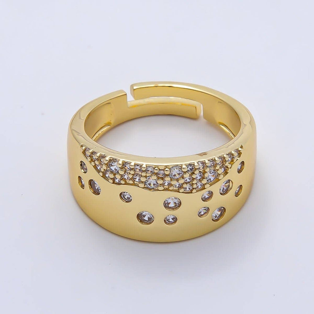 16K Gold Filled Clear CZ Dotted Micro Paved Wide Ring