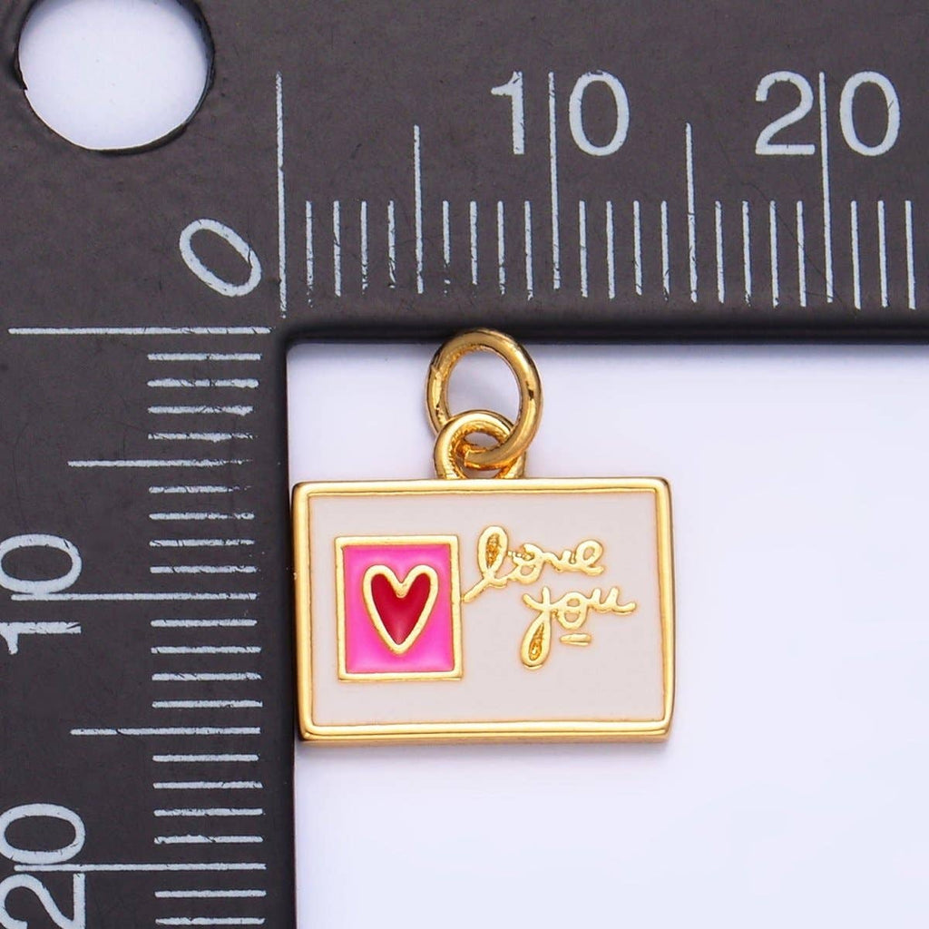 24K Gold Filled "Love You" Script Enamel Post Card Charm