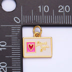 24K Gold Filled "Love You" Script Enamel Post Card Charm