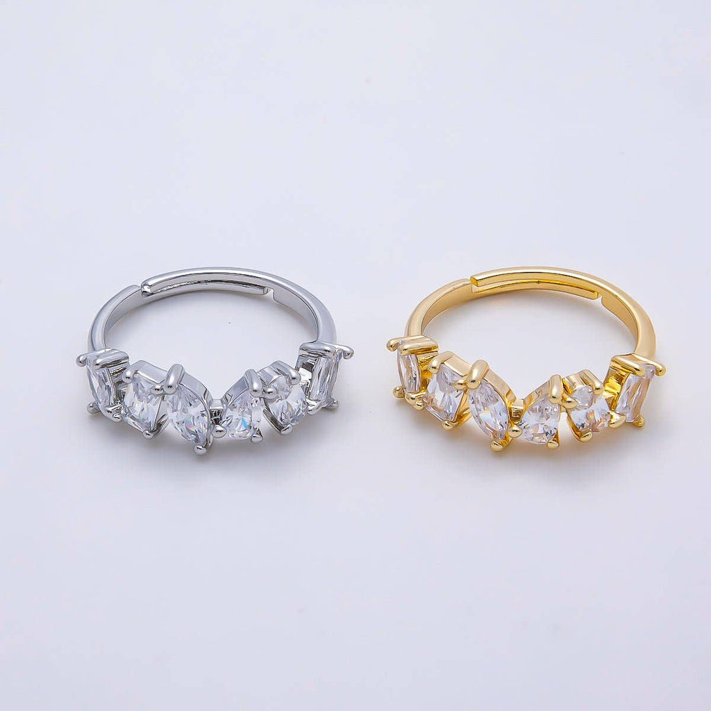 16K Gold Filled Clear CZ Multi Cluster Ring in Silver