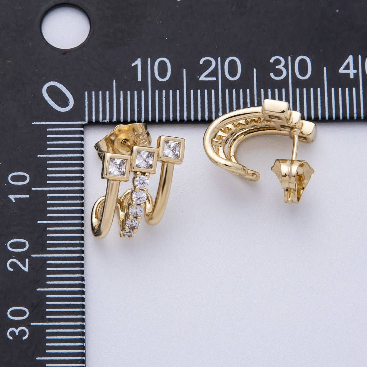 14K Gold Filled 15mm Micro Paved CZ Square Claw Stud Earrings