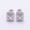 16K Gold Filled 10mm Clear CZ Baguette Bezel Stud Earrings in Silver