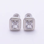 16K Gold Filled 10mm Clear CZ Baguette Bezel Stud Earrings in Silver