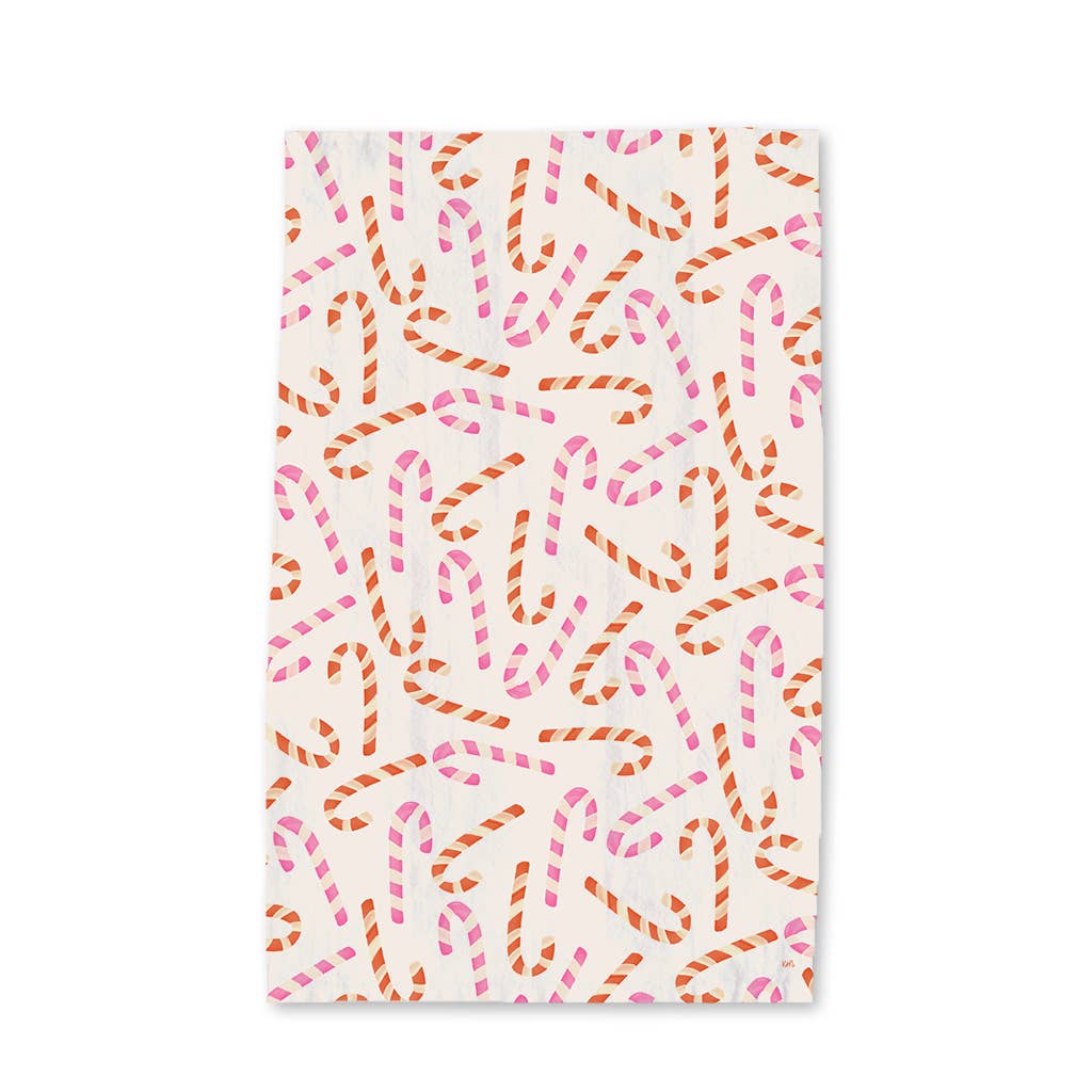 Christmas Candy Canes Red and Pink - Tea Towel
