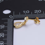 24K Gold Filled Clear Teardrop Drop Dangle Round White Opal Stud Earrings