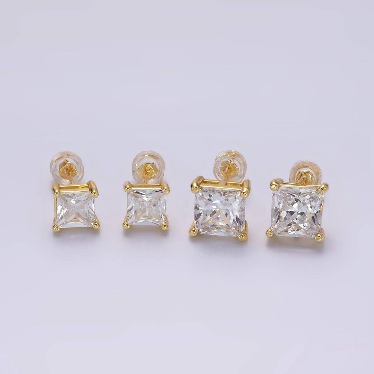 14K Gold Filled 8mm, 6mm Clear CZ Square Bezel Stud Earrings
