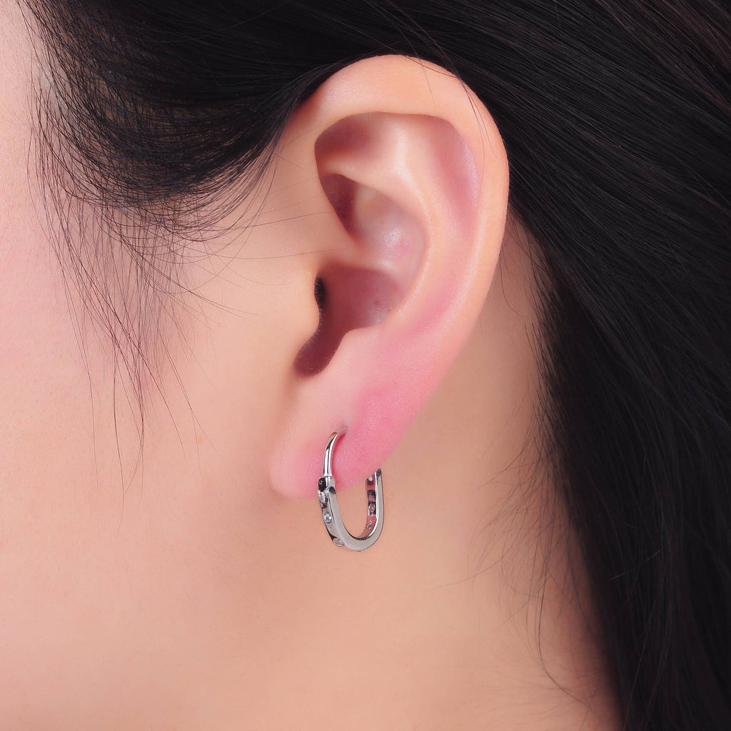 Sterling Silver CZ Oblong Hoops